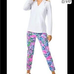 Lilly Pulitzer Luxletic Corso Golf Pants, EUC 8, Gecko Green Tiger Sunrise
